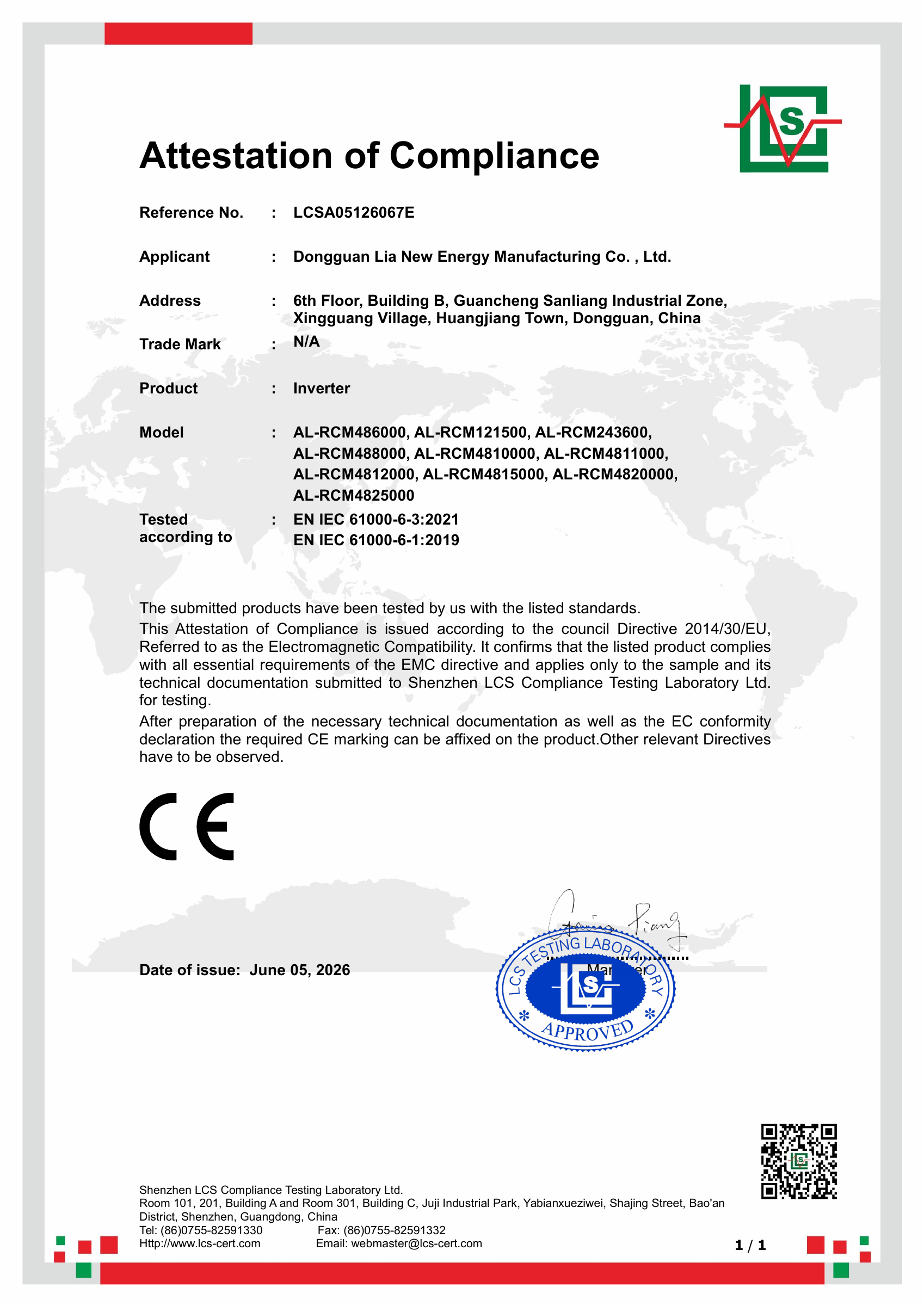 Inverter EMC attestation — page 1 of 1