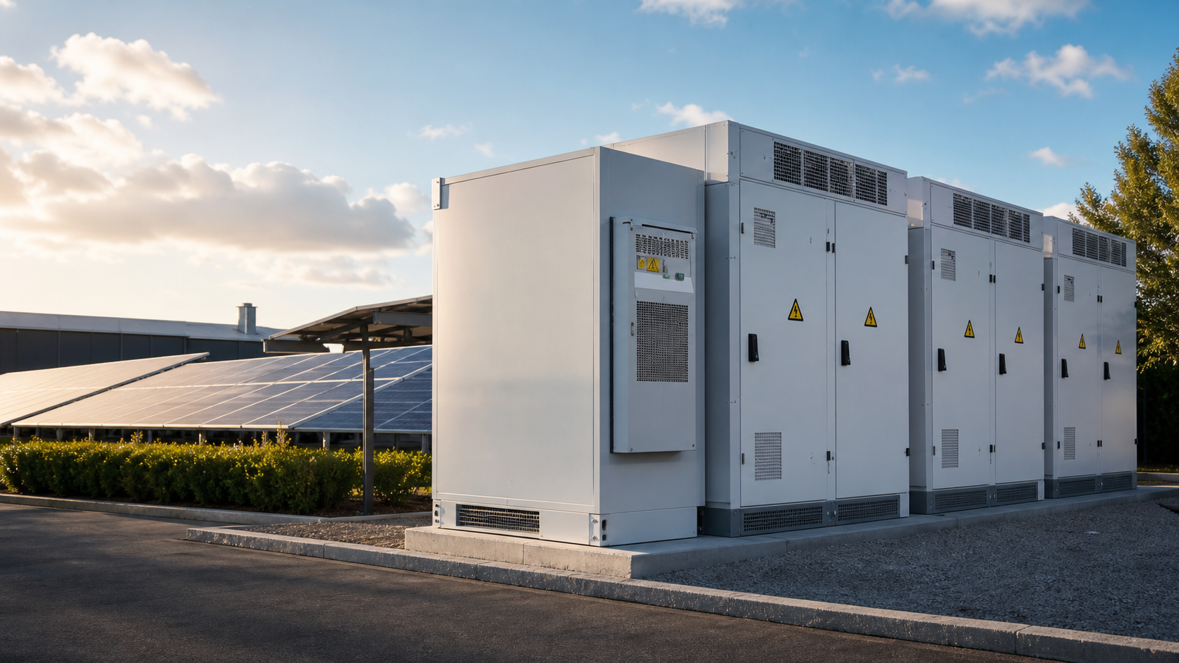 Commercial and industrial energy storage cabinets installed beside a photovoltaic array